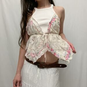 anthropologie white boho embroidered handkerchief scarf patchwork tank top